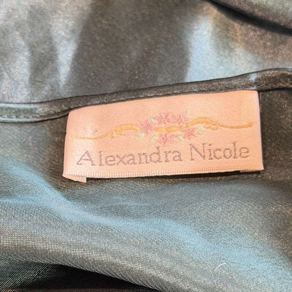 VTG Alexandra Nicole Satin Slip Dress Green Lace Trim Nightgown Y2K Medium Bias - Picture 6 of 7